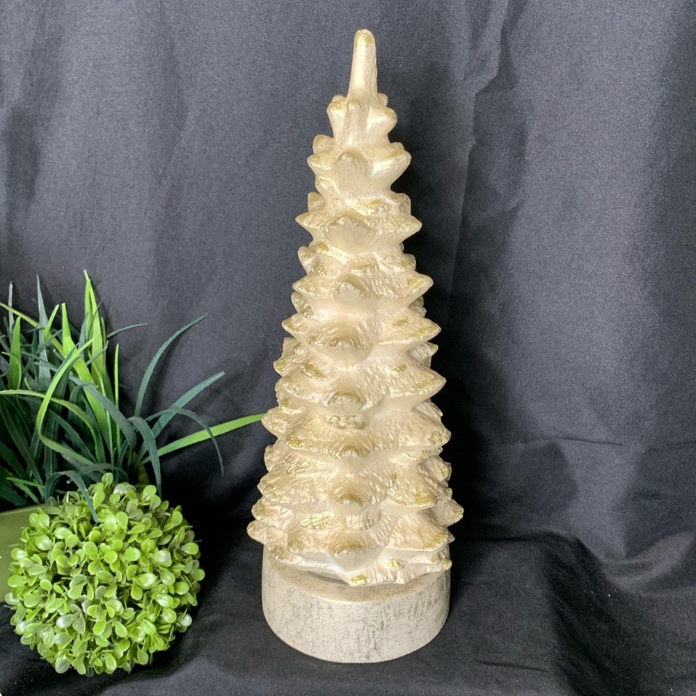 Vintage Opalescent pearl white and gold ceramic Christmas Tree music box